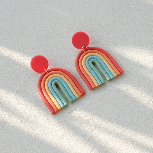Aretes de Arcilla Polimérica Arcoíris Hechos a Mano Estilo Retro - Image 8