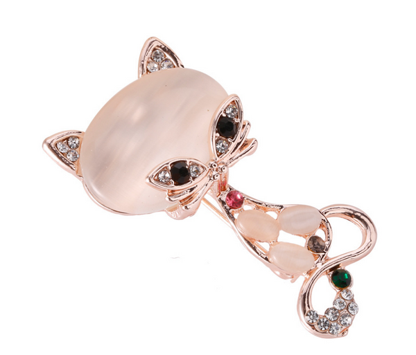 Broche Vintage de Gatos con Ópalos Antiguos - Alfiler Decorativo para Mujer