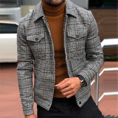 Chaqueta de Cuadros Otoñal Slim Fit con Solapa Clásica