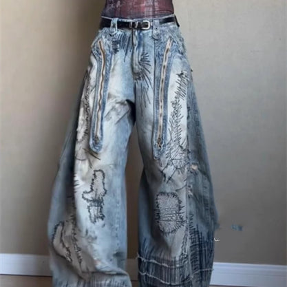 Jeans Talla Grande para Hombre con Bordado de Aguja Aleatoria y Detalles Manchados - Image 6