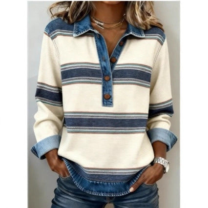 Suéter de Punto Cable Preppy con Distintivo para Mujer - Estilo Coreano a Rayas - Image 2