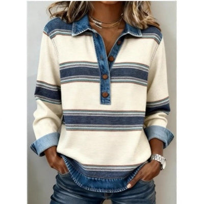 Suéter de Punto Cable Preppy con Distintivo para Mujer - Estilo Coreano a Rayas - Image 2