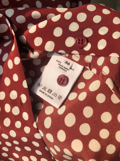 Camisa Vintage Burdeos con Lunares en Seda - Cuello Solapa Manga Larga - Image 16