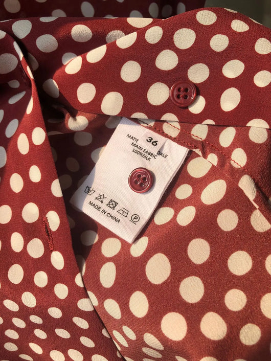 Camisa Vintage Burdeos con Lunares en Seda - Cuello Solapa Manga Larga - Image 16