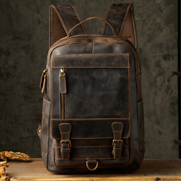 Mochila de Cuero Genuino para Hombre Estilo Retro Artesanal