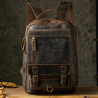 Mochila de Cuero Genuino para Hombre Estilo Retro Artesanal