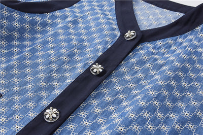 Conjunto Jacquard Vintage: Blusa Escote V y Shorts Cintura Alta - Image 7