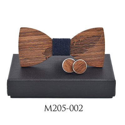 Gemelos de Negocio con Tallado de Pluma - Juego de Hebillas de Madera - Image 3