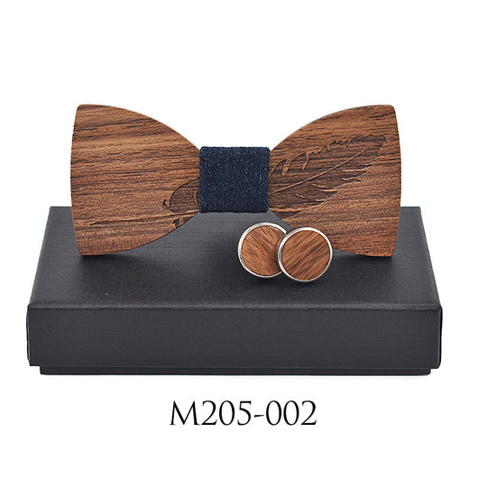 Gemelos de Negocio con Tallado de Pluma - Juego de Hebillas de Madera - Image 3