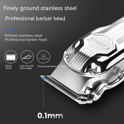 Silver electric hair clipper with LED display, six colorful guide combs, USB charging cable, cleaning brush, and oil. - Image 4