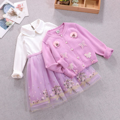 Conjunto Infantil Elegante: Falda y Suéter Manga Larga