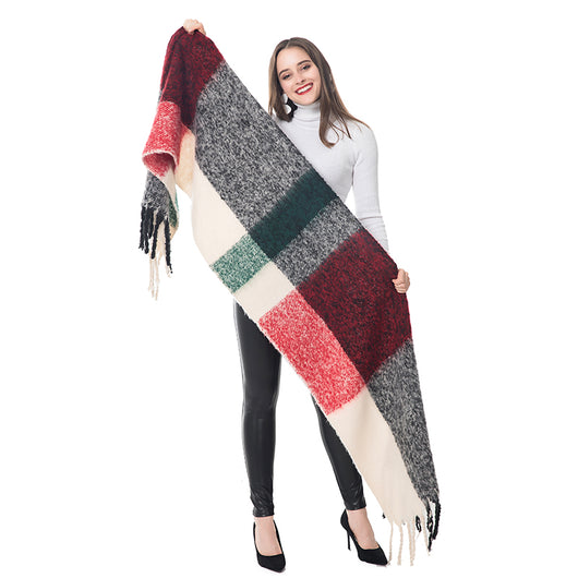 Bufanda de Cachemira con Estampado de Cuadros y Flecos - Image 13