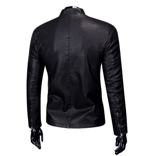 Chaqueta de Cuero PU con Cuello Alto y Forro de Terciopelo para Hombre - Image 6