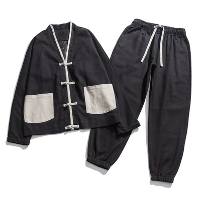 Conjunto Kimono Hanfu Retro Hombre - Chaqueta con Hebilla Estilo Otoño + Pantalón Casual Talla Grande - Image 4