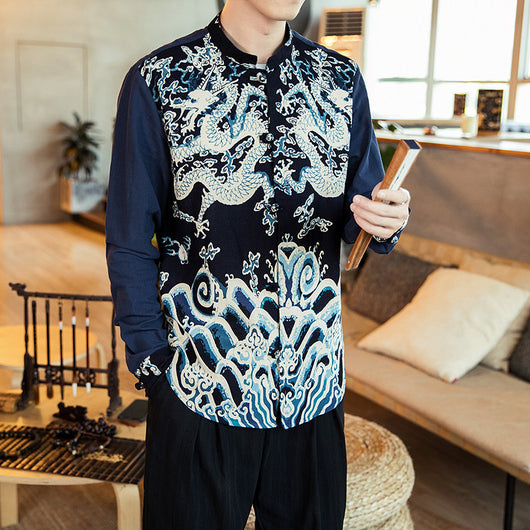 Camisa Estampado Vintage con Botones para Hombre - Image 3