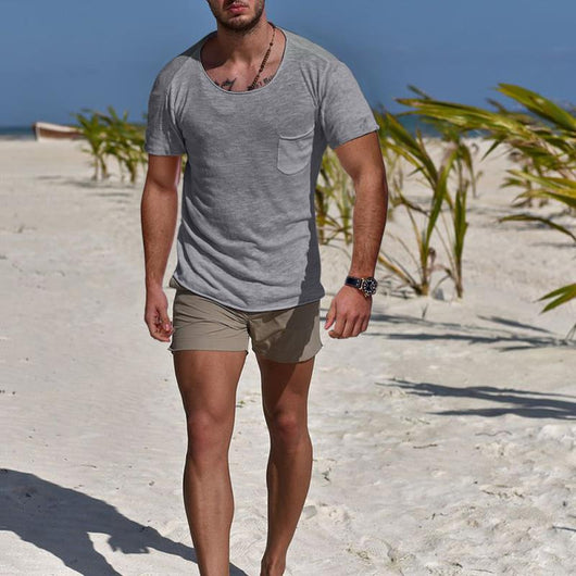 Playera Clásica de Cuello Redondo con Bolsillo para Hombre - Colección Verano