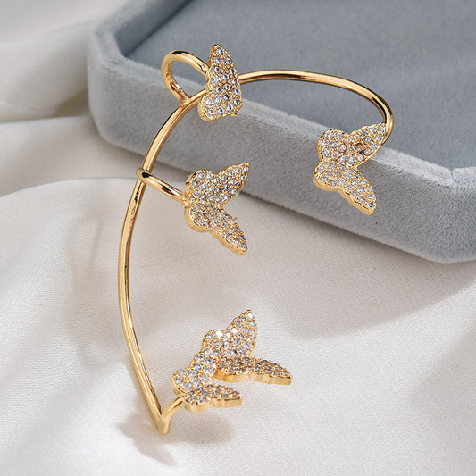 Aretes Mariposa Dorados sin Perforación con Circonitas Brillantes - Image 2