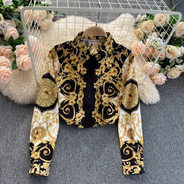 Camisa Bohemia Suelta con Solapa y Manga Larga