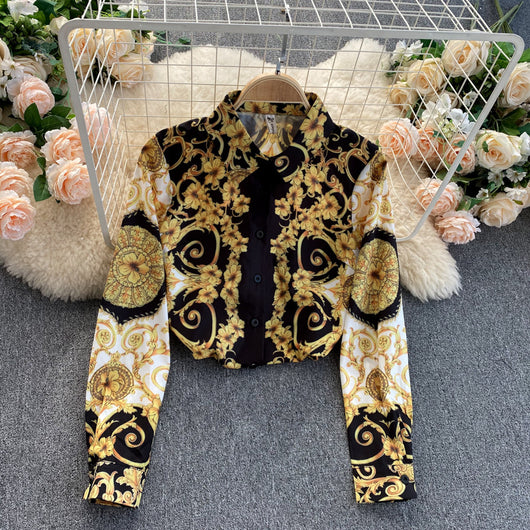 Camisa Bohemia Suelta con Solapa y Manga Larga