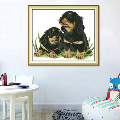 Lienzo de Punto de Cruz Dos Cachorros Bordado - Image 5