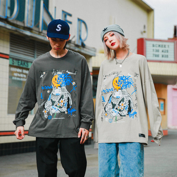 Playera Holgada Hip Hop para Parejas de Manga Larga