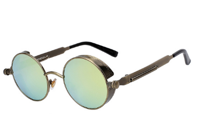 Austin Powers vintage round metal frame sunglasses with clear lenses, gold frames, and black temple tips. - Image 17