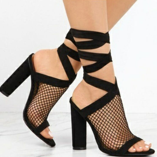 Sandalias de Tacón Alto con Tiras Cruzadas y Cordones