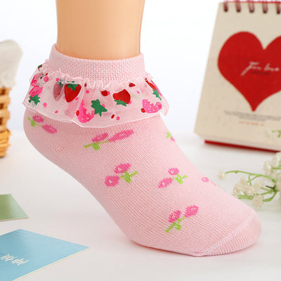 Calcetines de Fresa con Encaje para Niñas - Algodón Suave - Image 4