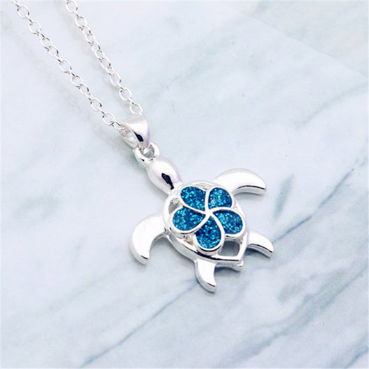 Collar Colgante de Tortuga con Flor Azul en Resina Epoxi para Mujer - Image 2