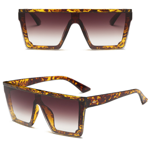 Large-frame square sunglasses with a tortoiseshell pattern frame and gradient brown lenses, shown from front and side. - Image 15