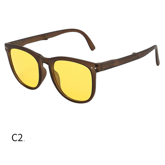 Light brown foldable women's sunglasses with round frames and brown polarized lenses on a white background. - Image 6