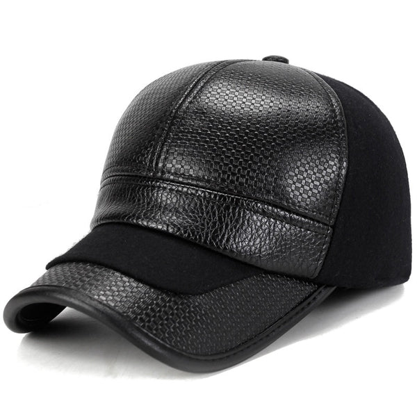 Gorra de Béisbol en Cuero PU Acolchada y Térmica para Hombre