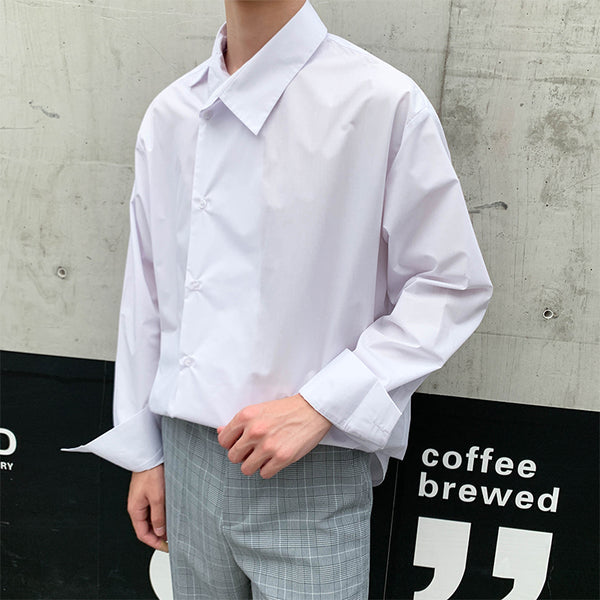 Camisa Casual Ejecutiva con Solapa Asimétrica y Rayas