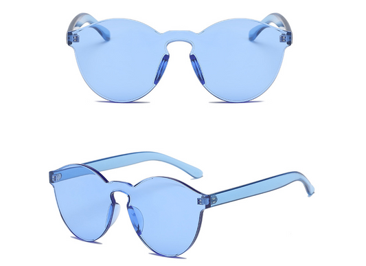 Frameless round brown transparent sunglasses with an integrated design, featuring jelly-like lenses and matching temples. - Image 2