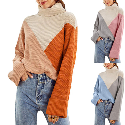 Suéter Cuello Alto con Costuras Combinadas