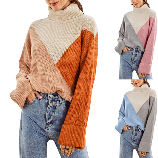 Suéter Cuello Alto con Costuras Combinadas
