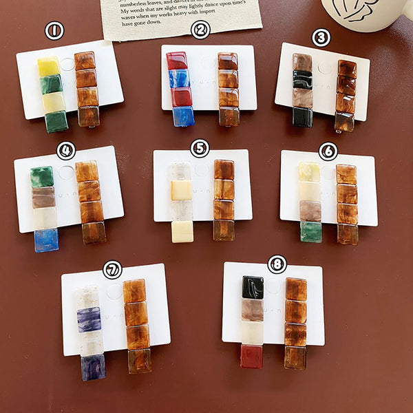 Pasador de Resina Colorblock Geométrico - Colección Retro Coreana Bosque