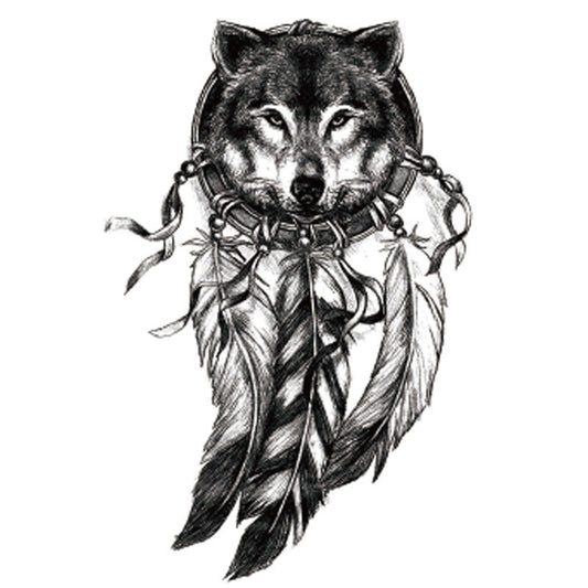 Tatuaje Temporal Cabeza de Lobo Negro - Adhesivo Dreamcatcher