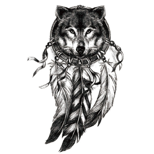 Tatuaje Temporal Cabeza de Lobo Negro - Adhesivo Dreamcatcher