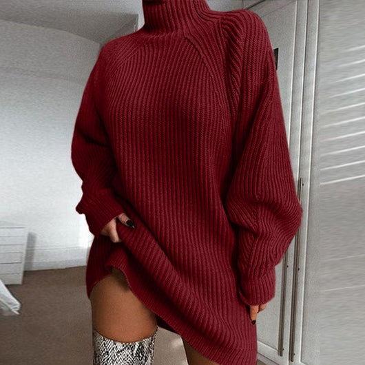 Vestido Suéter Cuello Alto Largo Abrigo Cálido para Mujer Invierno - Image 7