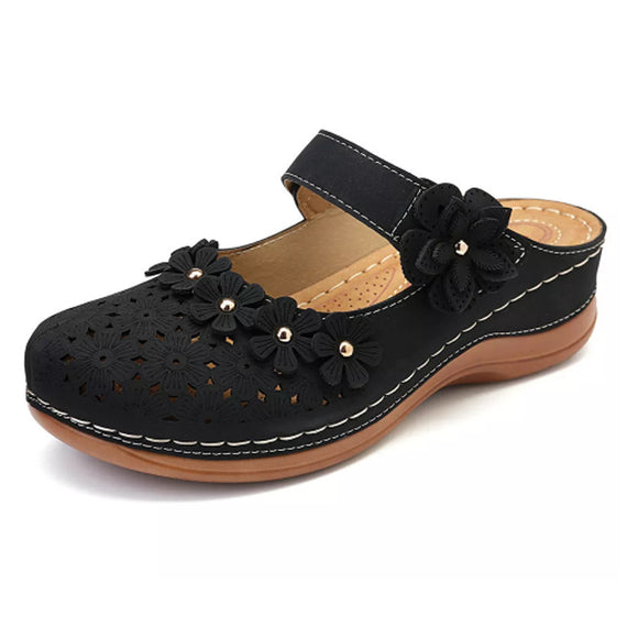 Sandalias Cuña Vintage con Flores para Mujer - Comodidad de Verano