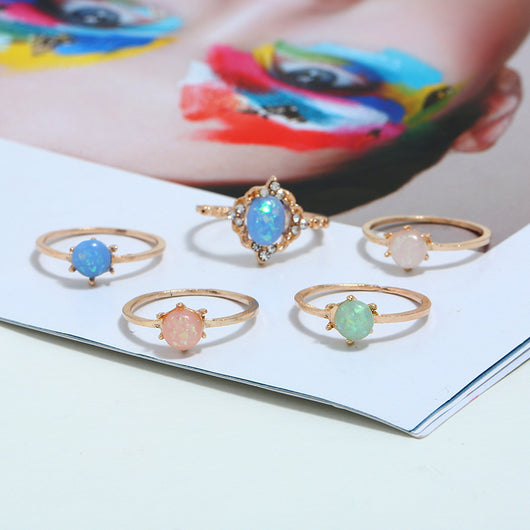Juego de Anillos de Ópalo Simulado en Colores Candy - Image 3