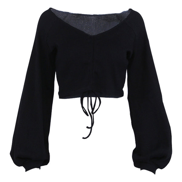 Blusa de Cuello V con Mangas Farol y Detalle Anudado en el Pecho - Image 12