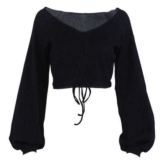 Blusa de Cuello V con Mangas Farol y Detalle Anudado en el Pecho - Image 12