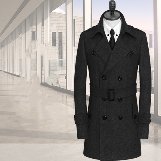 Abrigo Tweed Tipo Trench Coat Largo Medio para Hombre Estilo Coreano