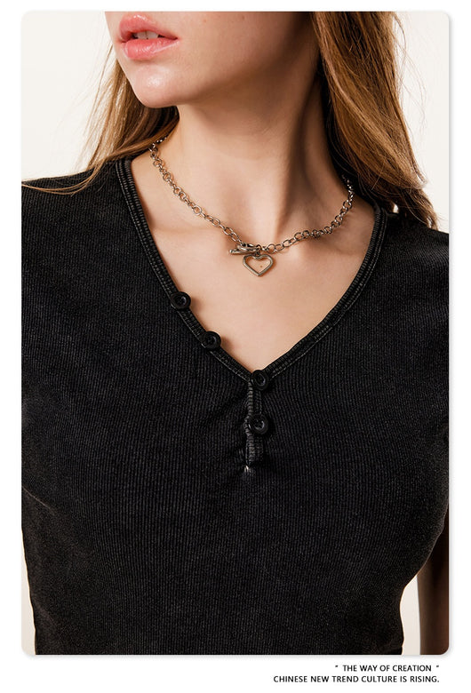 Blusa Retro Americana Slim Fit Cuello V Manga Corta - Image 23