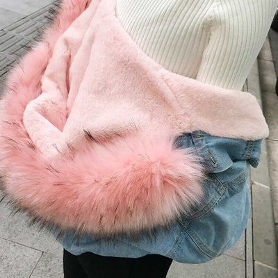 Chaqueta Bomber Denim Mujer Invierno - Abrigo Cálido con Capucha Talla Grande - Image 14
