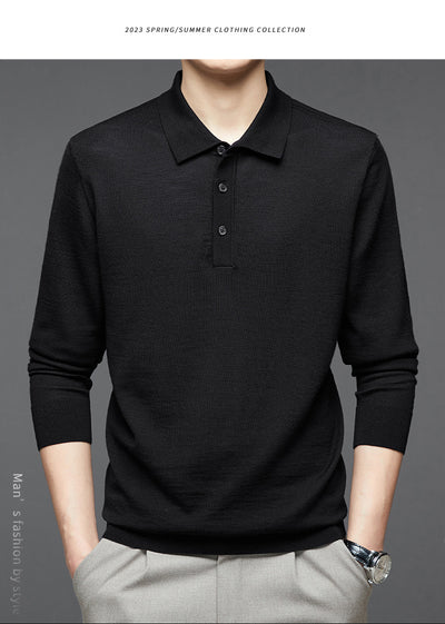 Polo de Lana Fina Merino para Hombre - Camisa de Manga Larga Elegante - Image 23