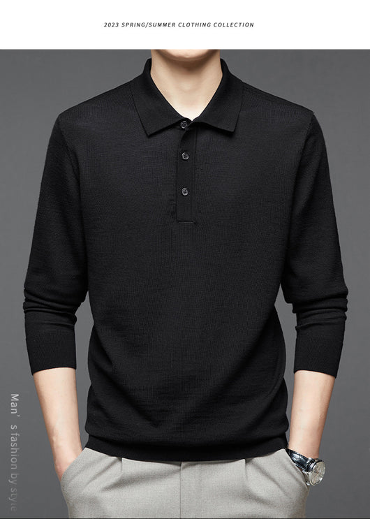 Polo de Lana Fina Merino para Hombre - Camisa de Manga Larga Elegante - Image 23