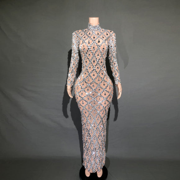 Vestido de Fiesta Elegante con Cristales Brillantes para Mujer